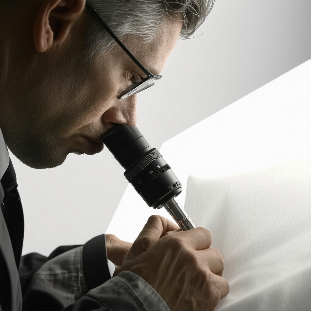 Microscopic view of suit fabric fibers being analyzed by a tailor