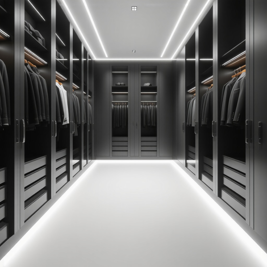 Modern climate-controlled suit storage with IoT sensors ensuring optimal fabric preservation