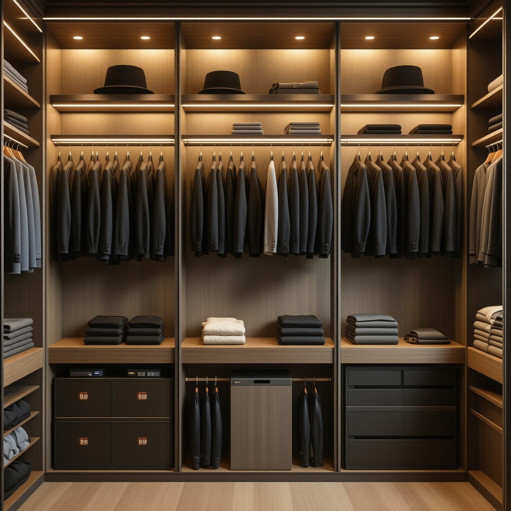 Smart closet with humidity sensors and breathable garment bags storing suits