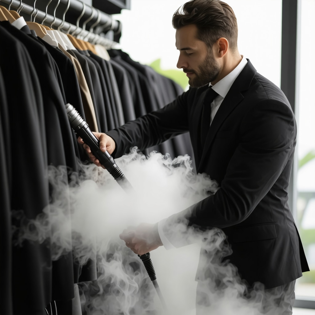 Professional suit pressing in Tampa Bay dry cleaning shop