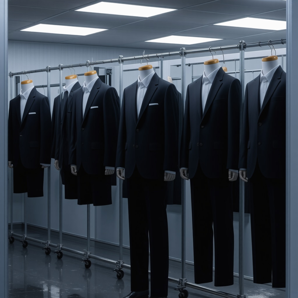 A modern suit cleaning machine using ultrasonic technology in a professional environment
