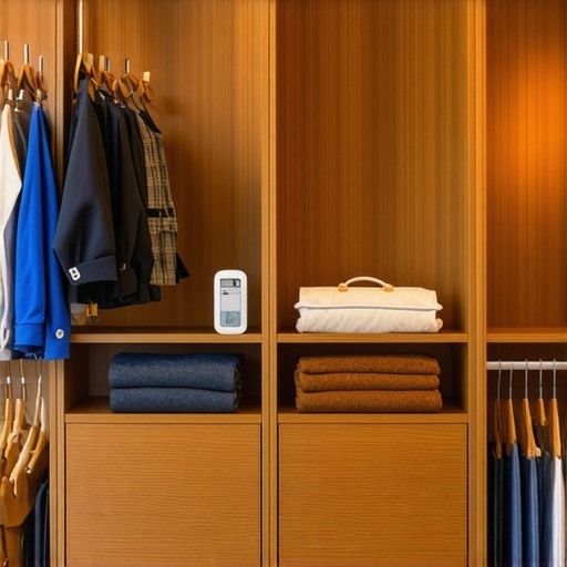 Closet with climate control system, cedar hangers, and breathable garment bags for suit preservation in Tampa Bay.