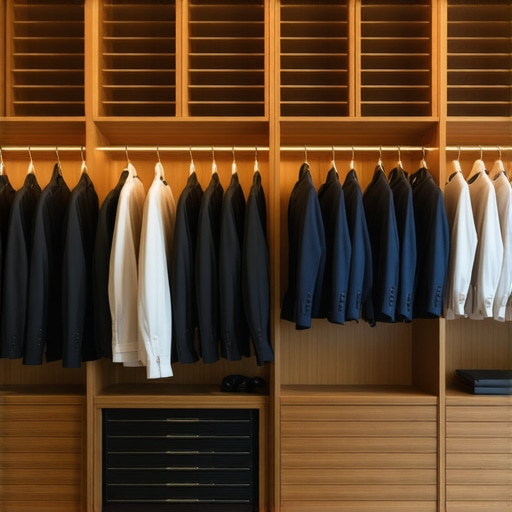 High-end suits stored in a modern climate-controlled closet in Tampa Bay.
