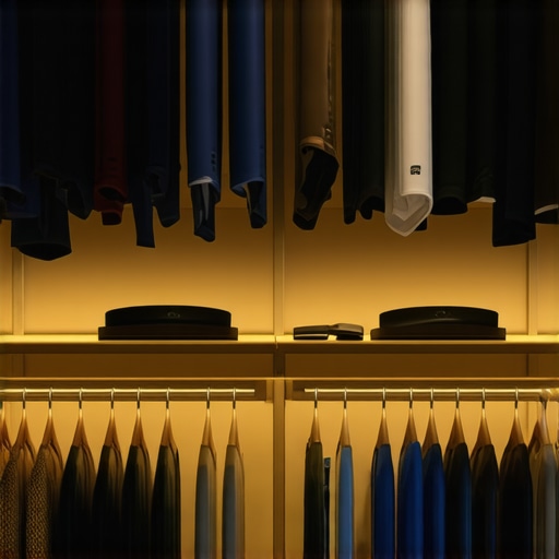 Luxurious wardrobe with suits in climate-controlled environment