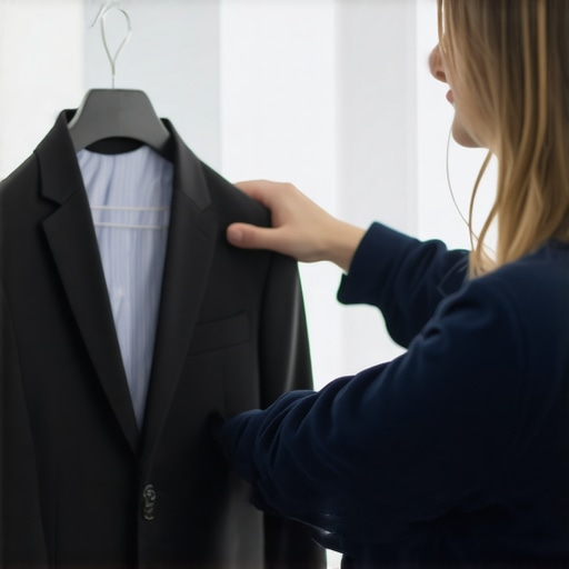 Professional dry cleaner inspecting a suit for last-minute cleaning in Tampa Bay.