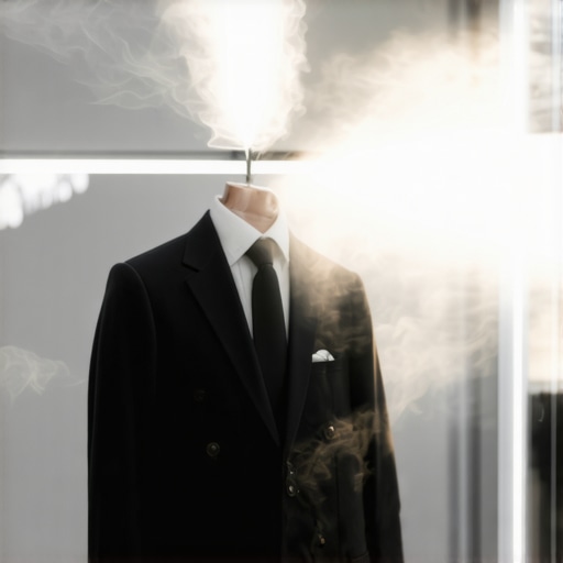 Professional suit being steamed at a Tampa Bay dry cleaner