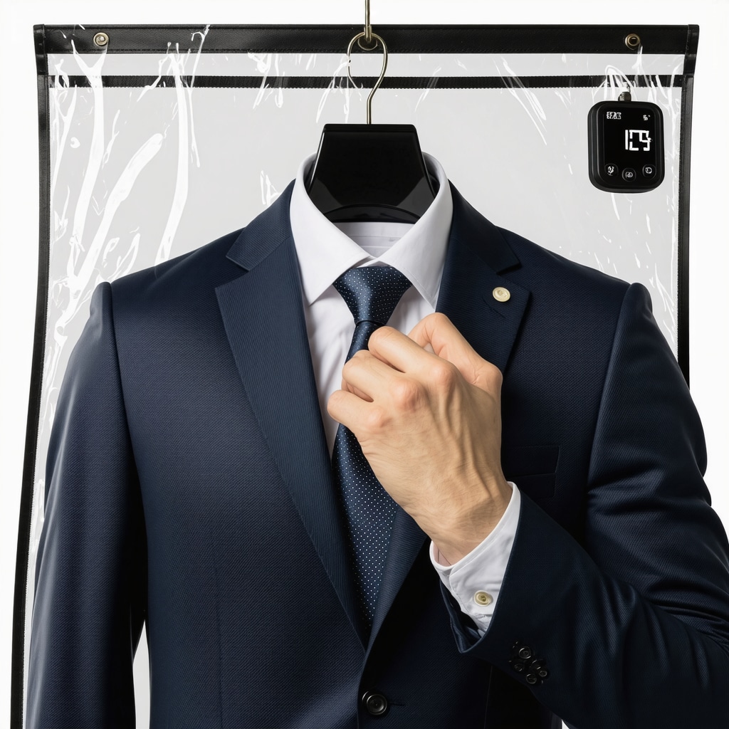 Suit being stored in breathable garment bag with humidity control in Tampa