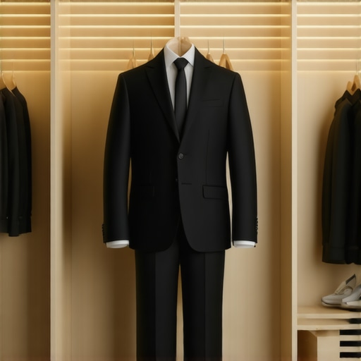 Suit stored properly in breathable garment bag with moisture absorbers in climate-controlled closet.