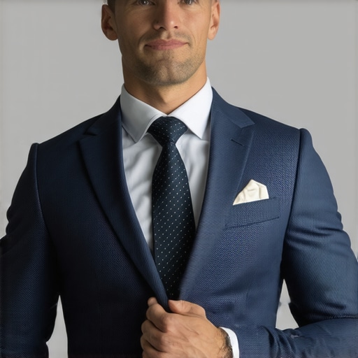 A neatly hung suit on a wooden hanger with a breathable garment bag.