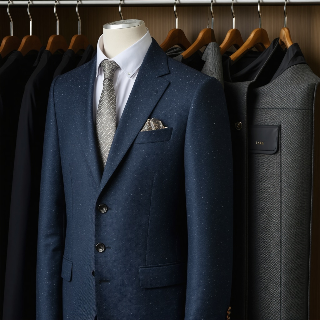Suit hanging in wardrobe with moisture control accessories