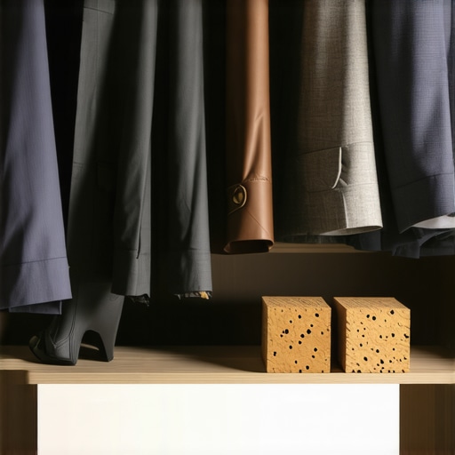 Closet with suits on hangers and protective storage accessories