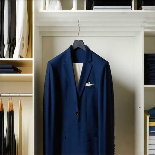 Elegant suit hanging in a closet, showcasing professional wardrobe care