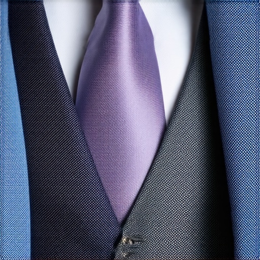 Close-up of suit fabrics like wool, linen, and silk with Tampa Bay scenery