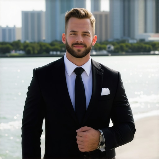 Stylish man in a pristine suit in Tampa Bay