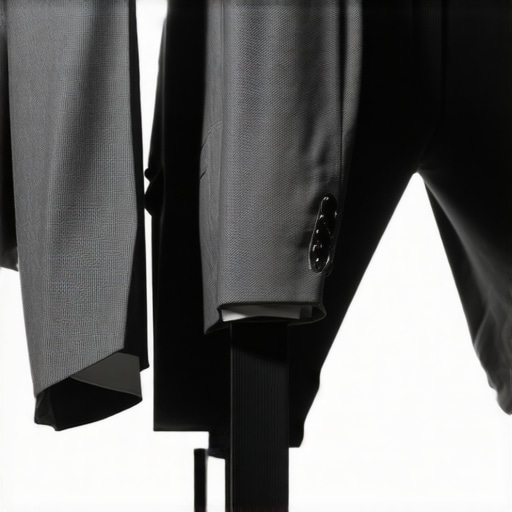 Close-up of a wool suit hanging in a climate-controlled closet, illustrating fabric care and storage for humid environments.