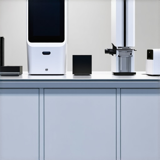 Futuristic lab with biotech and nano-tech equipment for eco-friendly suit cleaning