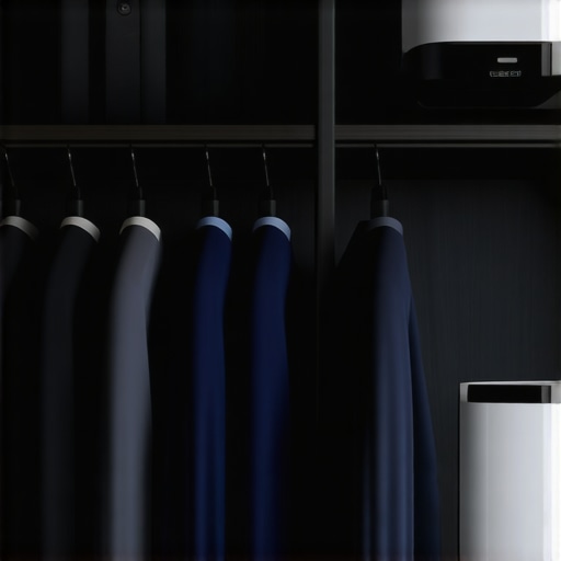 Luxury Suit Preservation in Tampa's Humid Climate Suit hanging in eco-friendly closet with dehumidifier for preservation