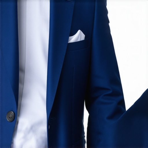 Close-up of a shiny, wrinkle-free navy suit reflecting light, professional appearance