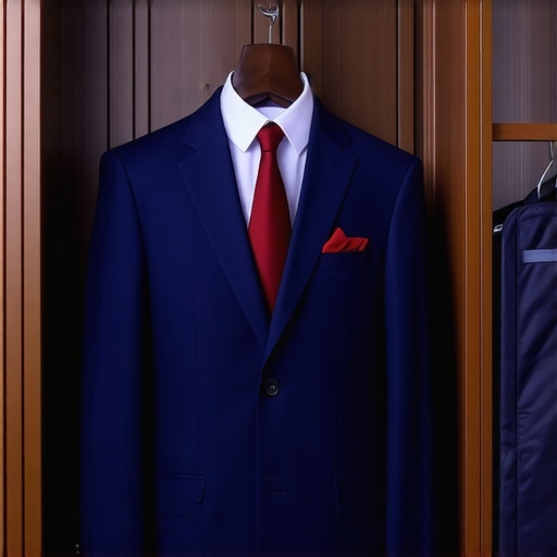 Suit hanging on a wooden hanger in a Tampa Bay climate-controlled wardrobe