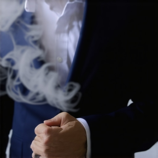 A person steaming a suit in a closet with good ventilation