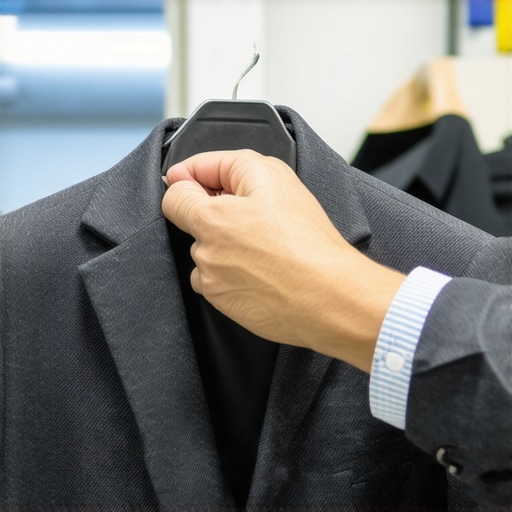 Dry cleaner applying eco-friendly solvent to a wool suit in Tampa