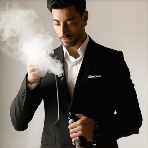 Man steaming suit to remove wrinkles before event