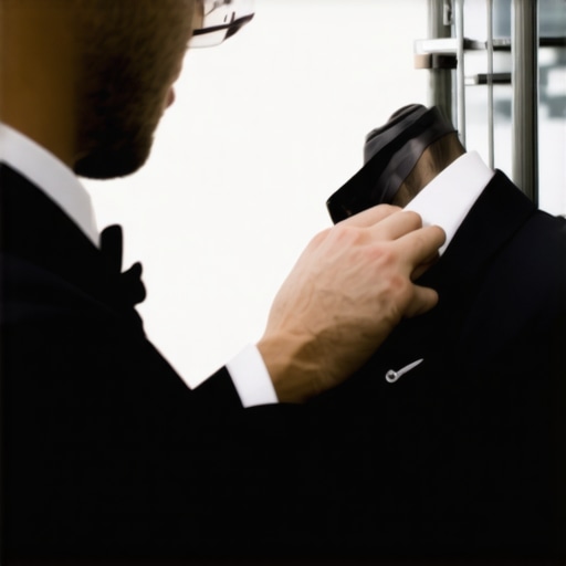 A technician professionally pressing a suit in a contemporary dry cleaning shop