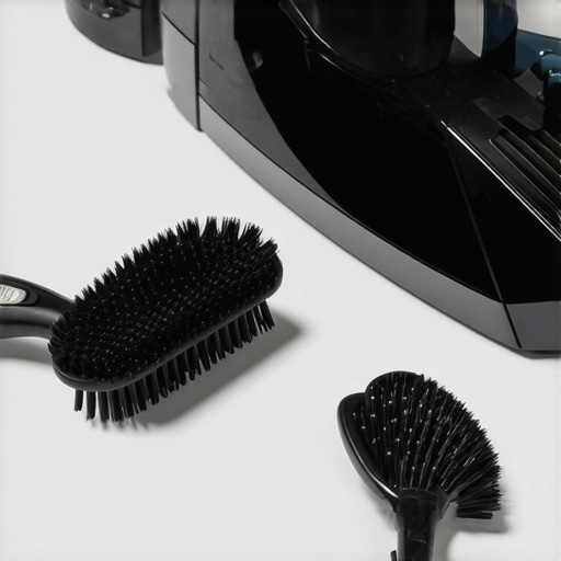 Close-up of a fabric steamer and suit brush for garment maintenance